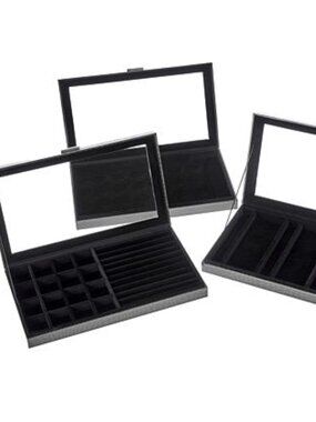 Colleen Lopez Prestige 3-Piece Large Jewelry Box Set-Anti Tarnish-Black-NWT